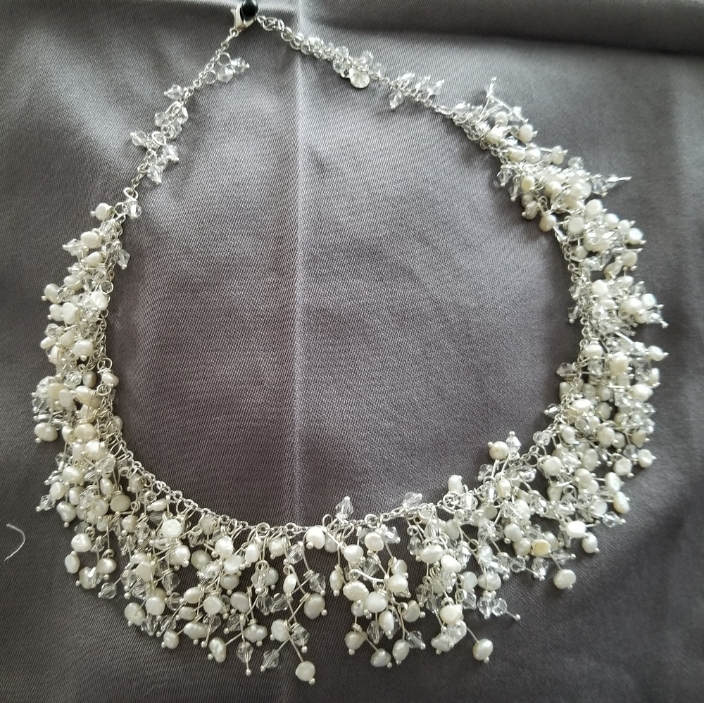 Silver Beaded Statement Necklace & Earrings - image 2